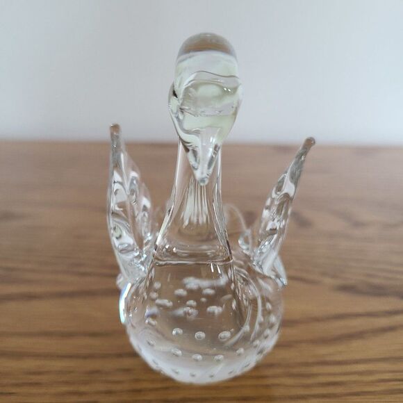 Vintage Precision Controlled Bubble Clear Glass Art Swan Figurine Paperweight - Picture 6 of 15